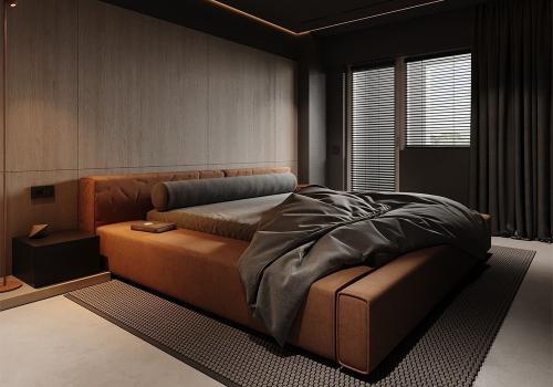 Стильный дизайн спальни в тёмных тонах