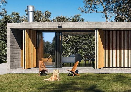 Бетон и дерево – идея современного дома с подвижным фасадом