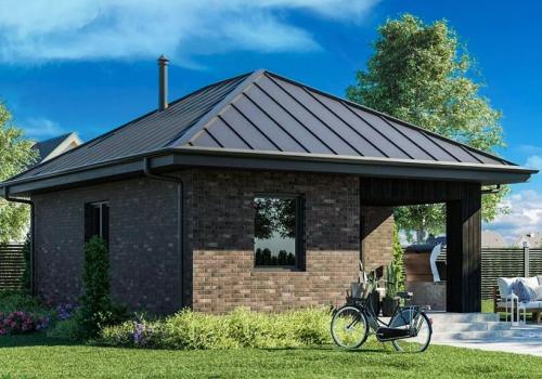 Проект дачного дома 35 м² со встроенной баней и кухней