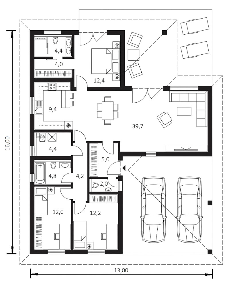 планировка проект дома 115 кв м 3 комнаты 