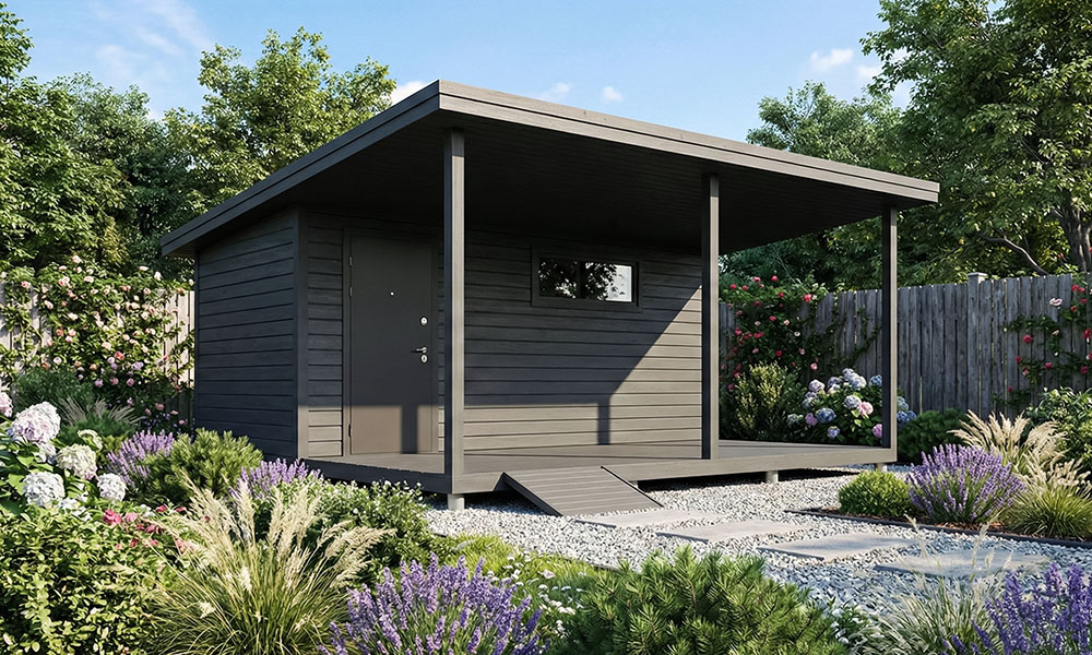 хозблок с открытой террасой для дачи