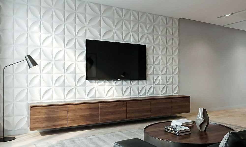 декор стены в гостиной 3D объёмная стена из гипса