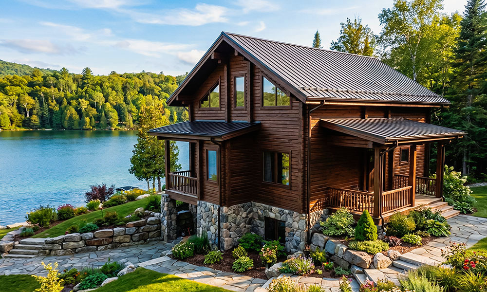 дом из бруса у озера красивая картинка