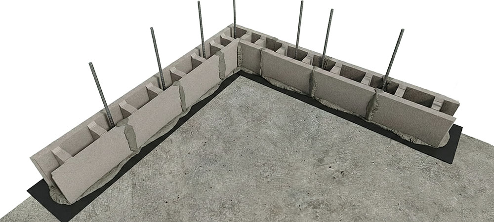 смарт-блок - укладка первого ряда стены