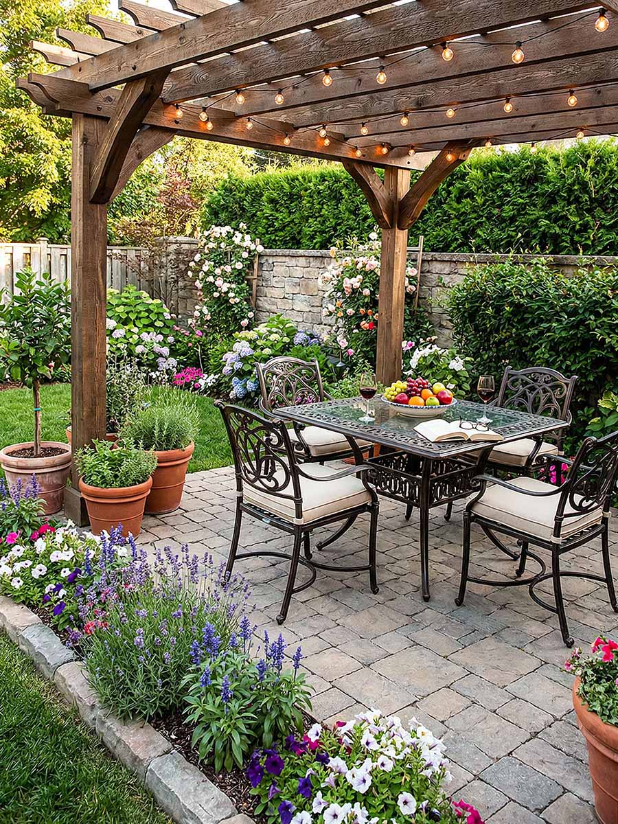 Отдельно стоящая пергола над зоной патио