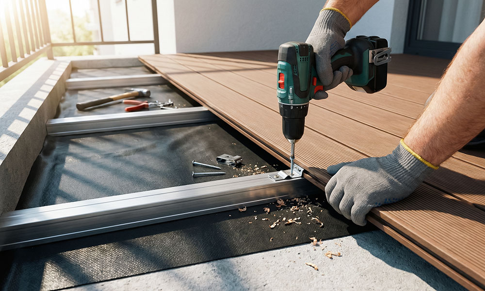 Установка пола на балконе. Монтаж террасной доски на лаги