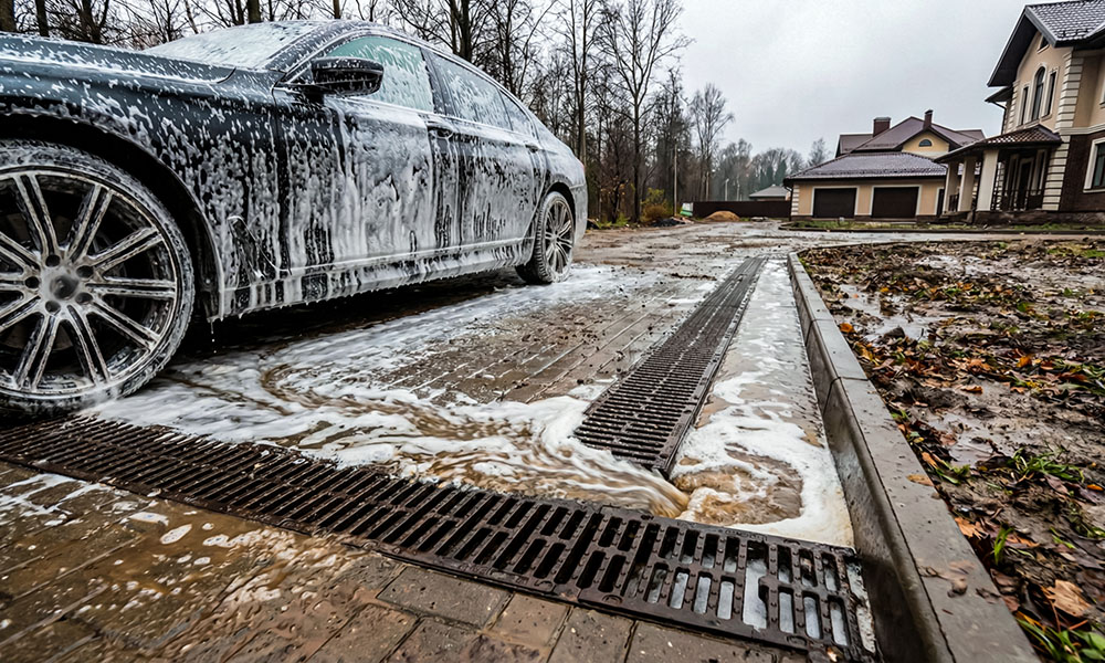  Дренажные лотки на парковочной зоне
