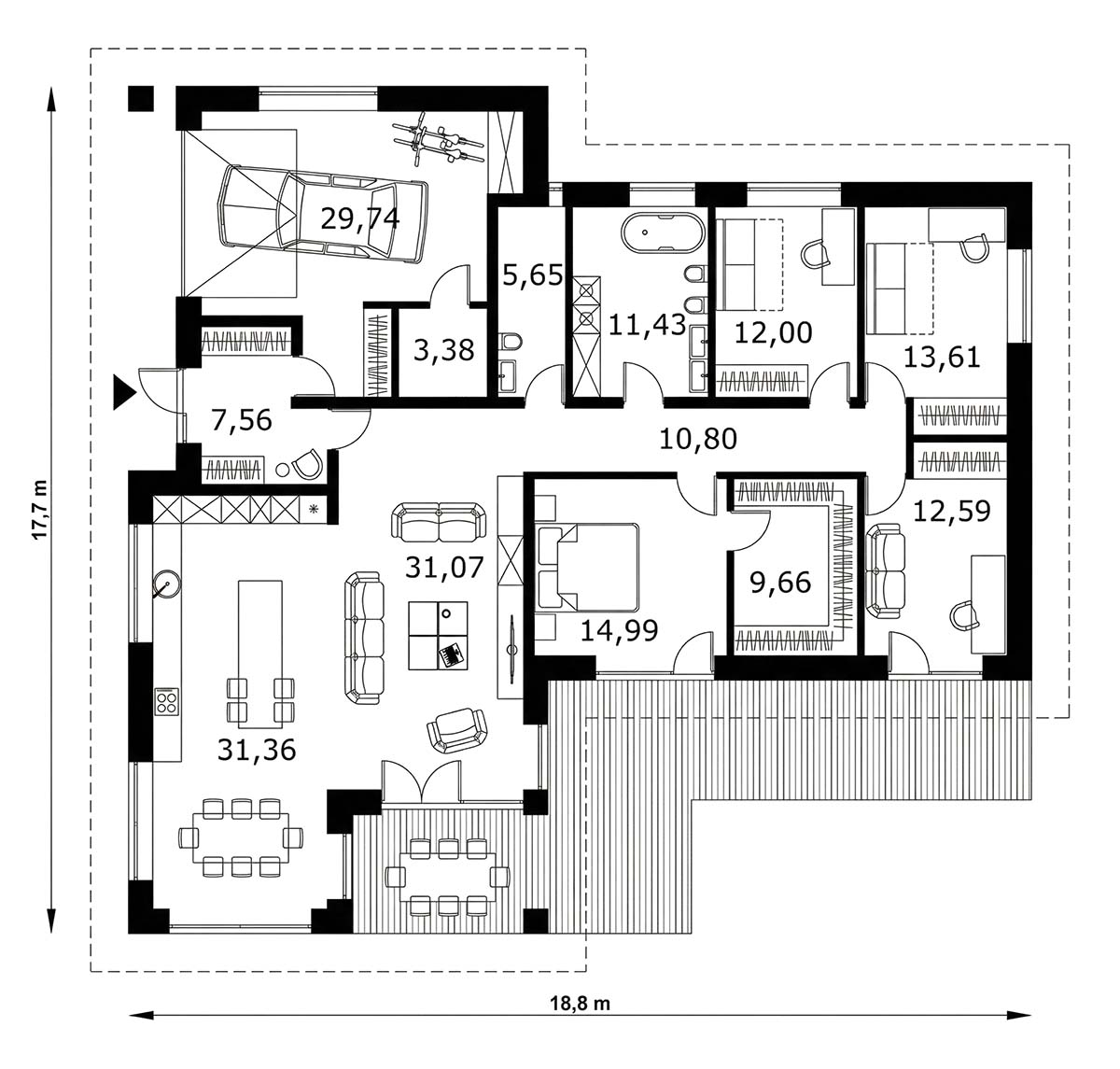 Архитектурный план этажа. планировка дома 200 кв метров с гаражом и террасой