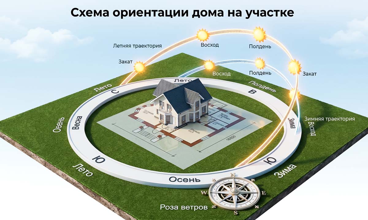 Схема расположения дома на участке. ориентация дома по сторонам света