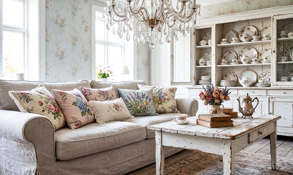 Классическая гостиная в стиле шебби-шик