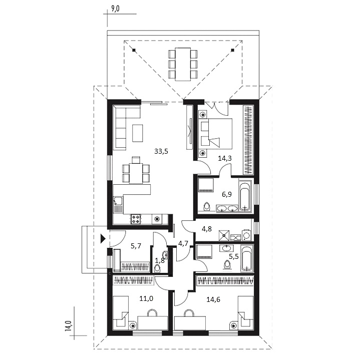 планировка дома проект коттеджа 104 кв м