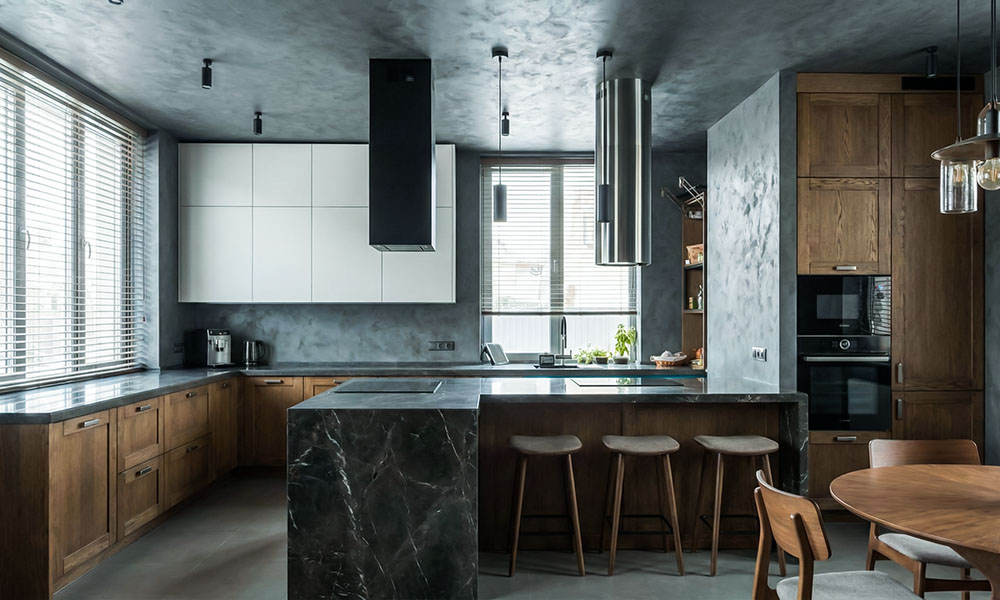 дизайн интерьера кухни декоративная штукатурка