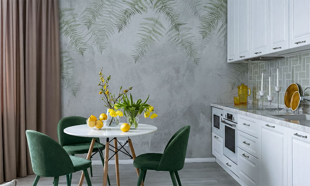 дизайн кухни обои флористика