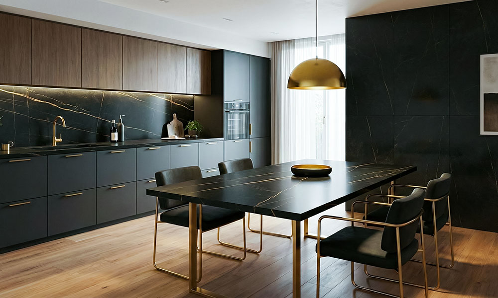 кухня отделка керамогранит черный